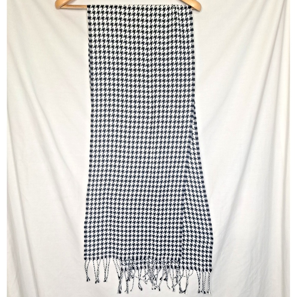 100% CASHMERE Scarf Black/White Houndstooth Men Women Classic Accessory